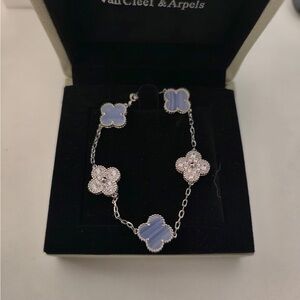 Van Cleef & Arpels Blue and Silver Alhambra Clover Bracelet